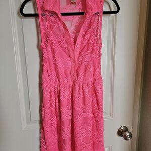 No Boundaries Vibrant Pink Lace Midi Dress